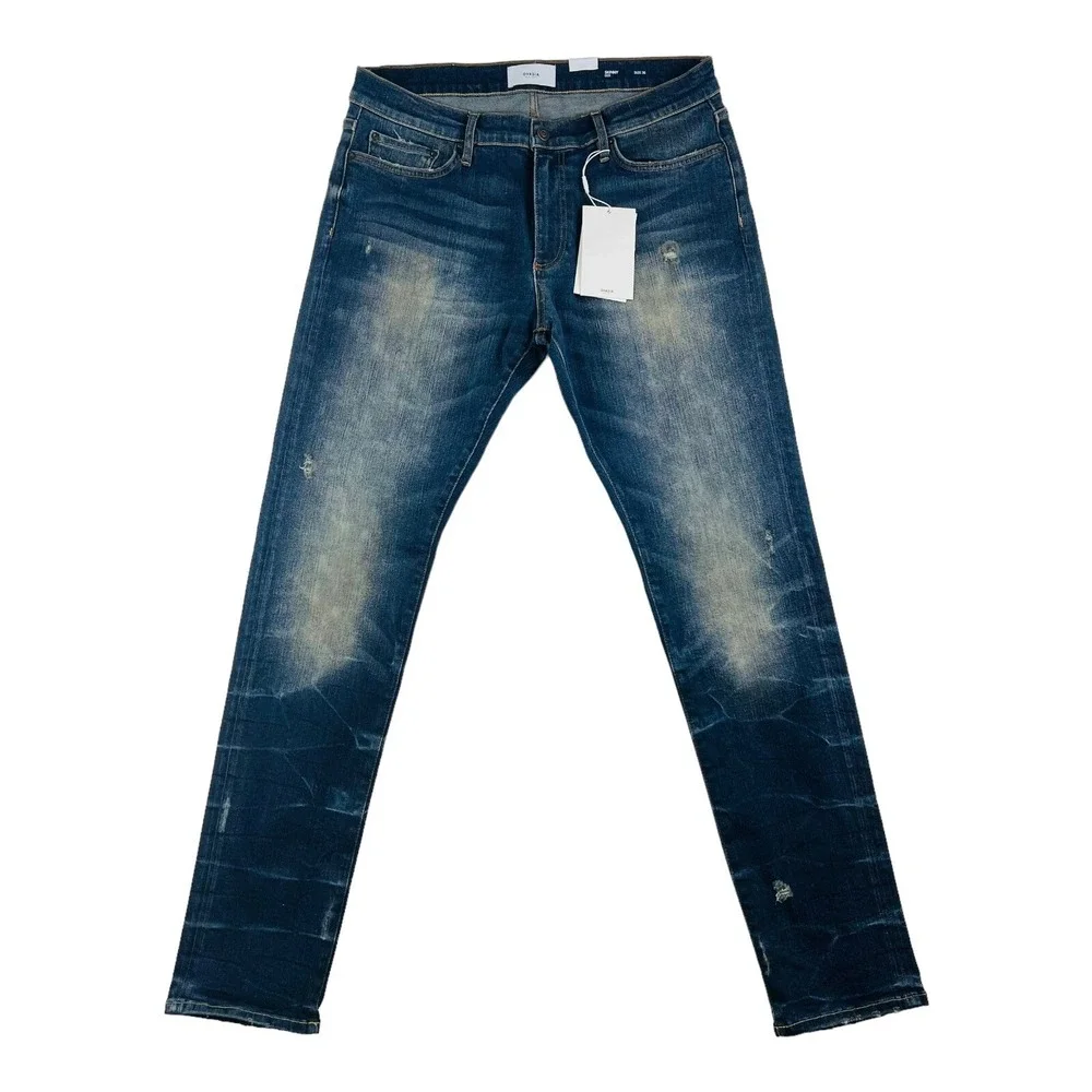 NWT OVADIA Blue Skinny 001 Cotton Elastane 5 Pocket Jeans Men's Size 36X33‎